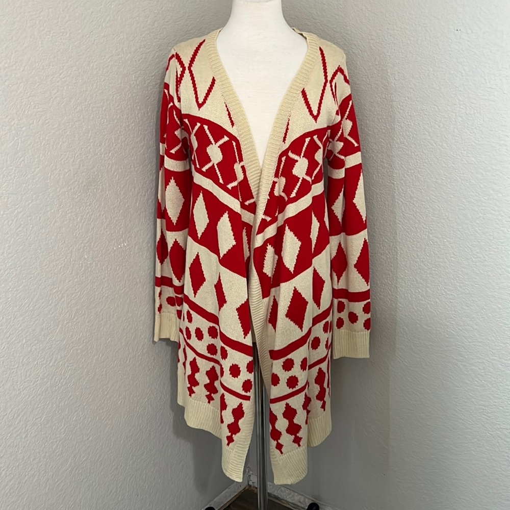 PRONTO USA red and cream cardigan